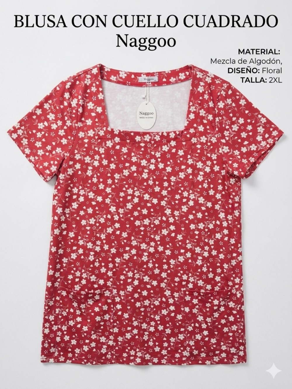 Naggoo Red Floral Square-Neck Blouse